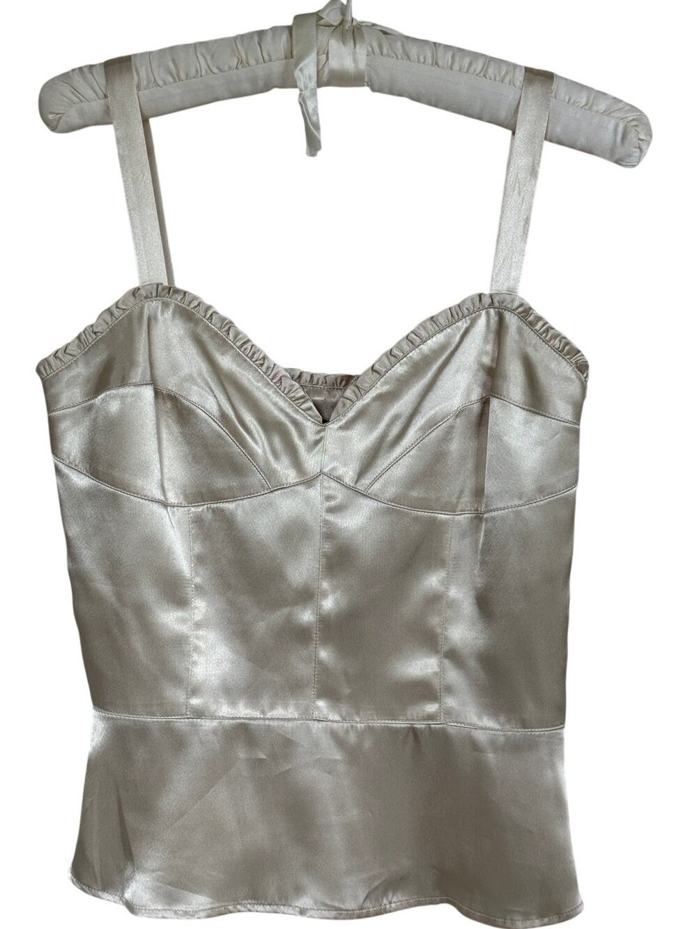 Nicole by Nicole Miller Satin Bustier Peplum Top Champagne Ivory Size 4 Y2K